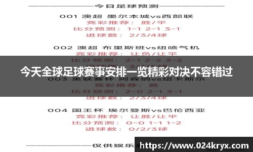 今天全球足球赛事安排一览精彩对决不容错过